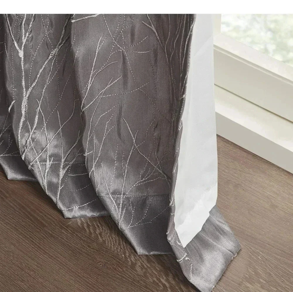 1 Window Panel Curtain Lined Embroidered Gray Grey Size 50